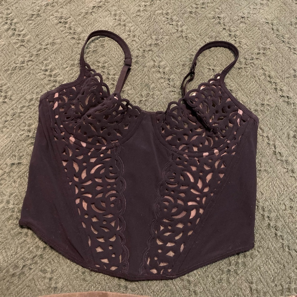Victoria’s Secret Black And Cream Cutout Sheer Corset Size 36B